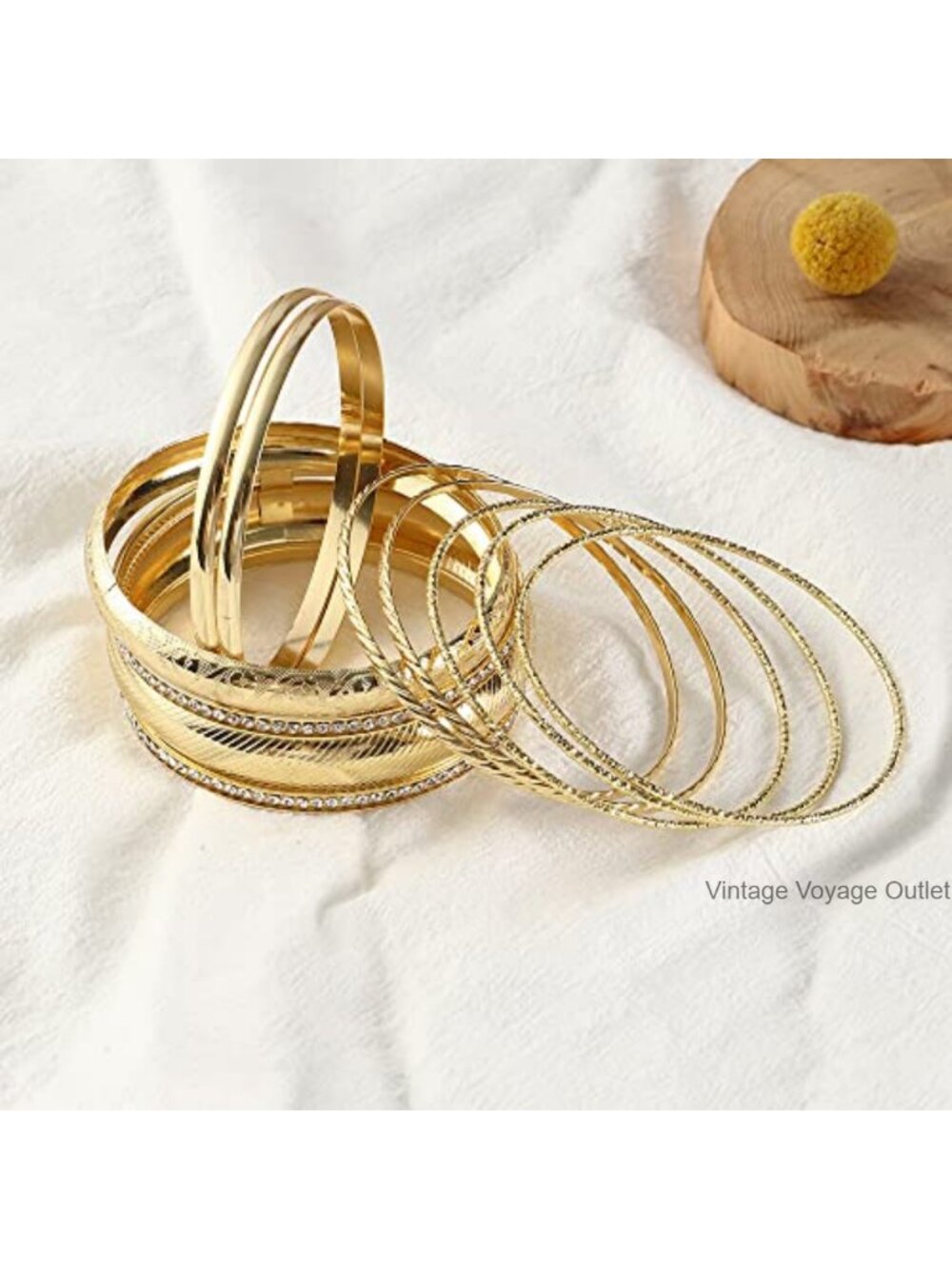 Boho Multi Cuff Bangle Bracelet Set Gold Rhinestone Pearl Stackable - Picture 5 of 5